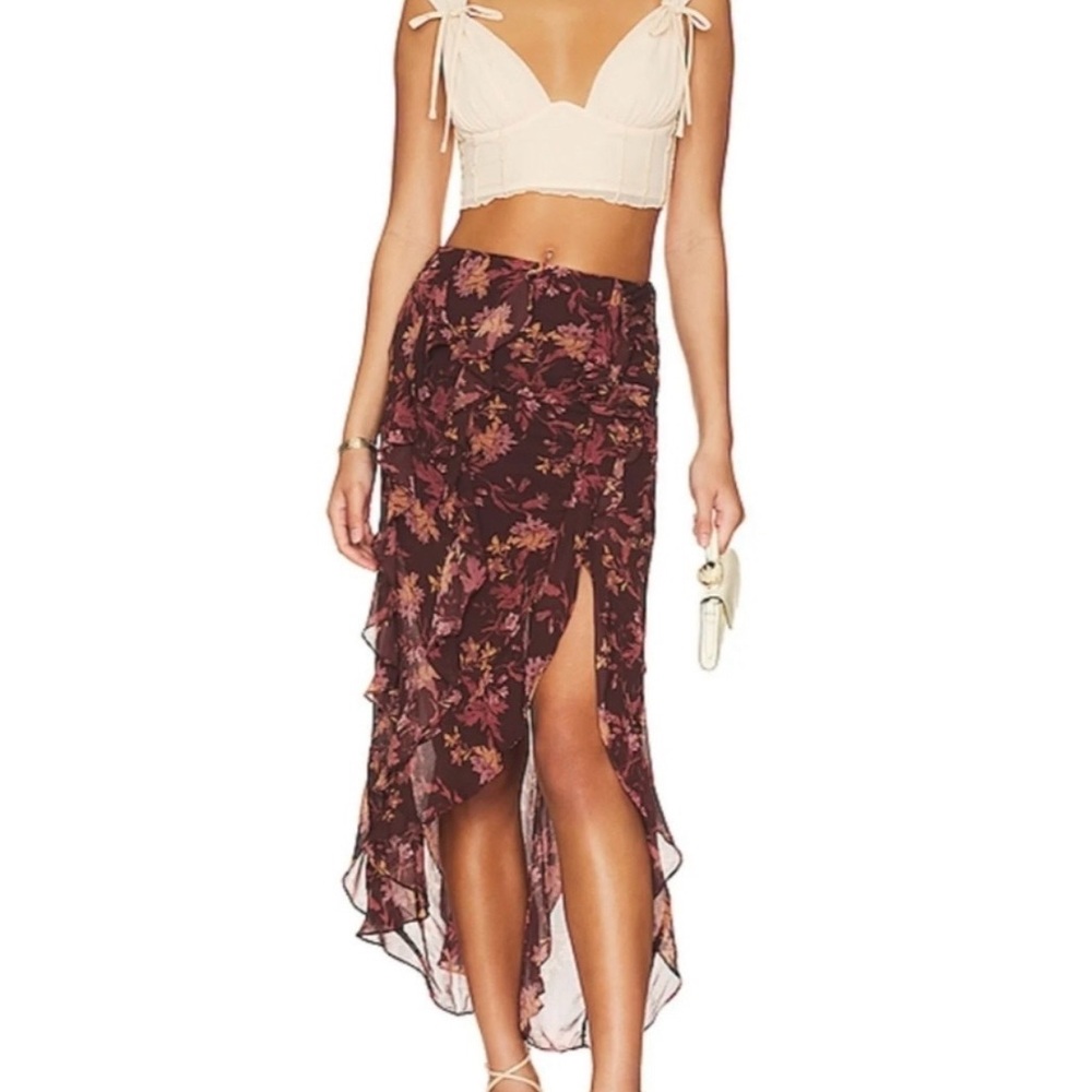 Free People Flounce Around Maxi  Floral High-Low Skirt 8